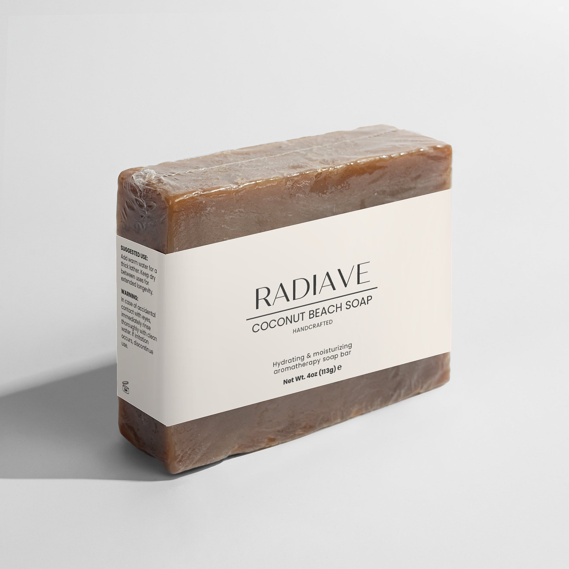 Radiave Coconut Beach Soap bar on a light gray background