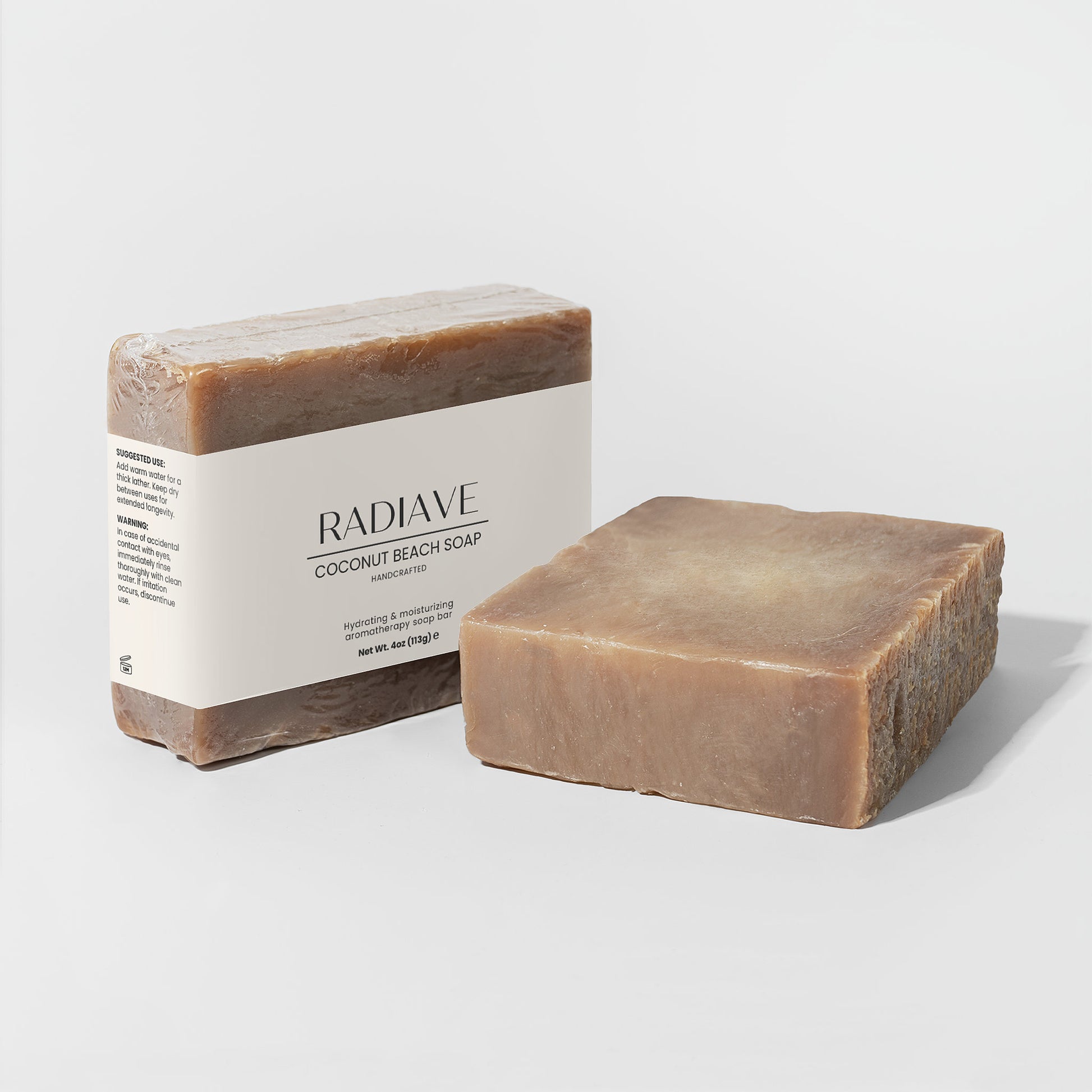 Radiave coconut beach soap on a white background