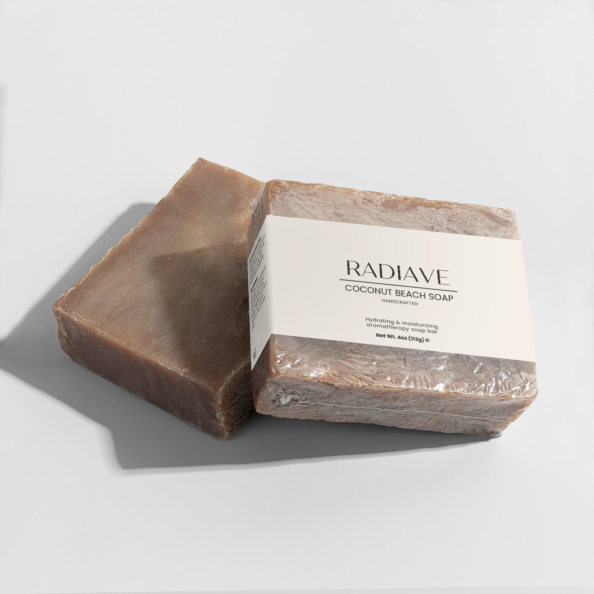 Radiave coconut beach soap on a light gray background