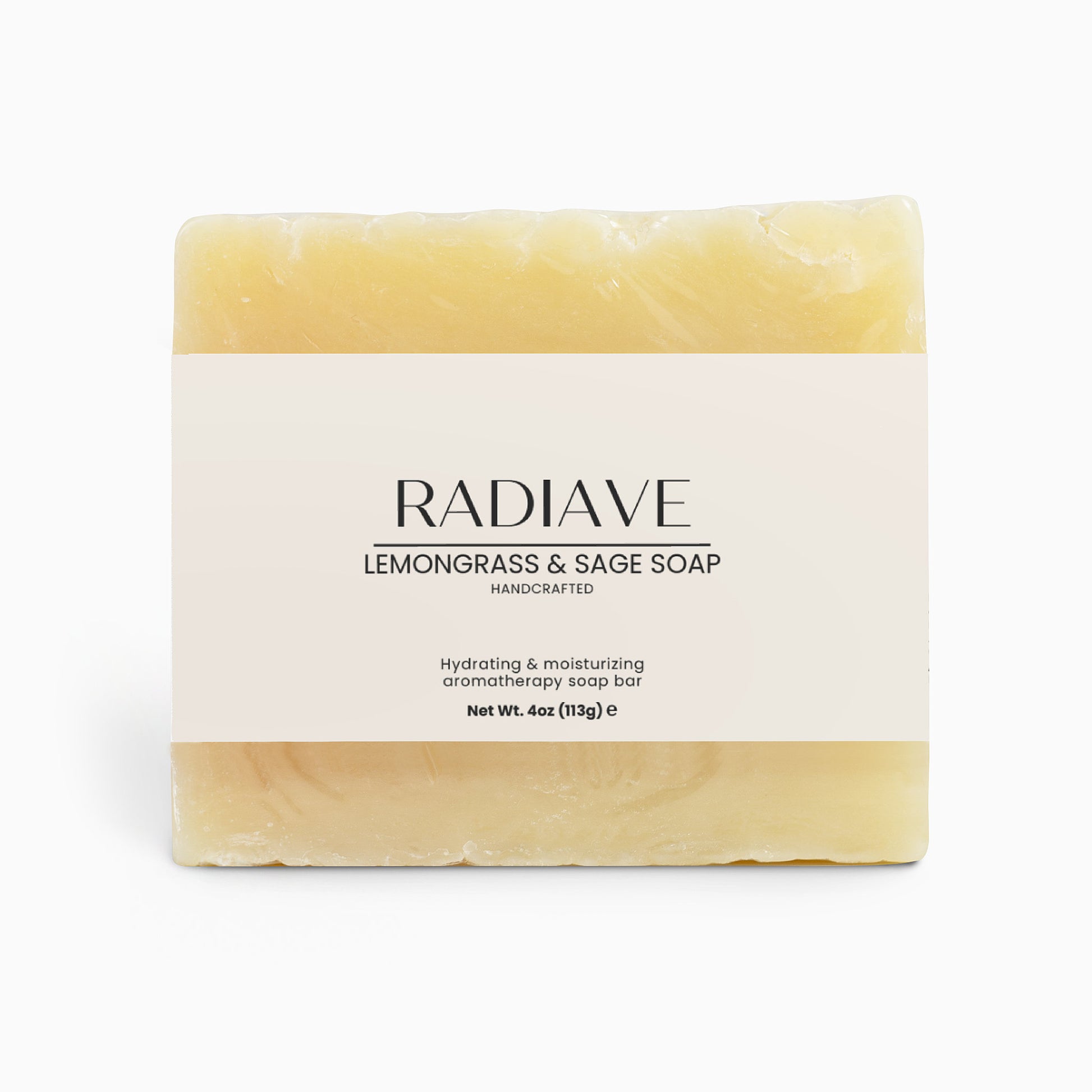 Radiave Lemongrass & Sage Soap bar on a white background