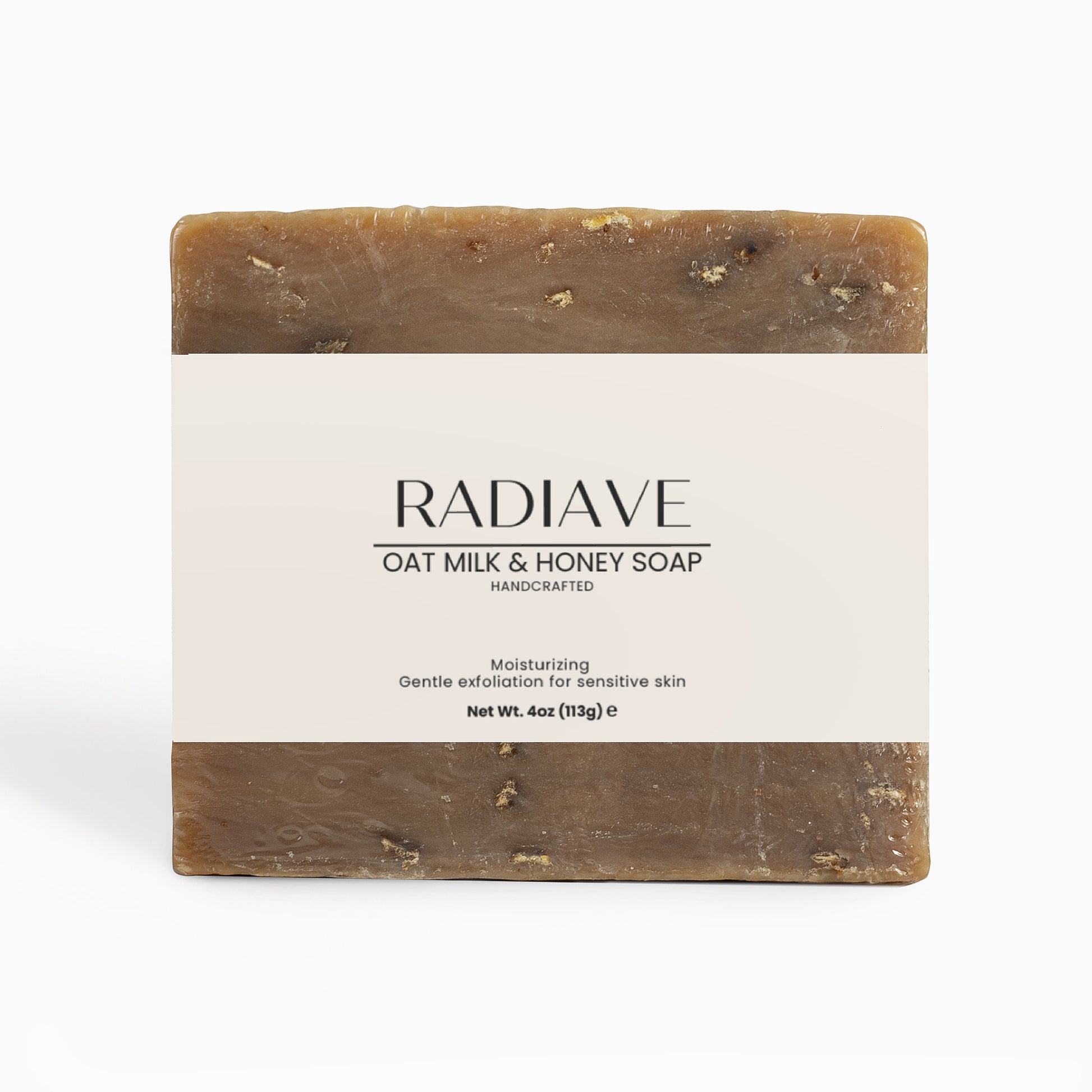 Radiave oat milk and honey soap bar on a white background