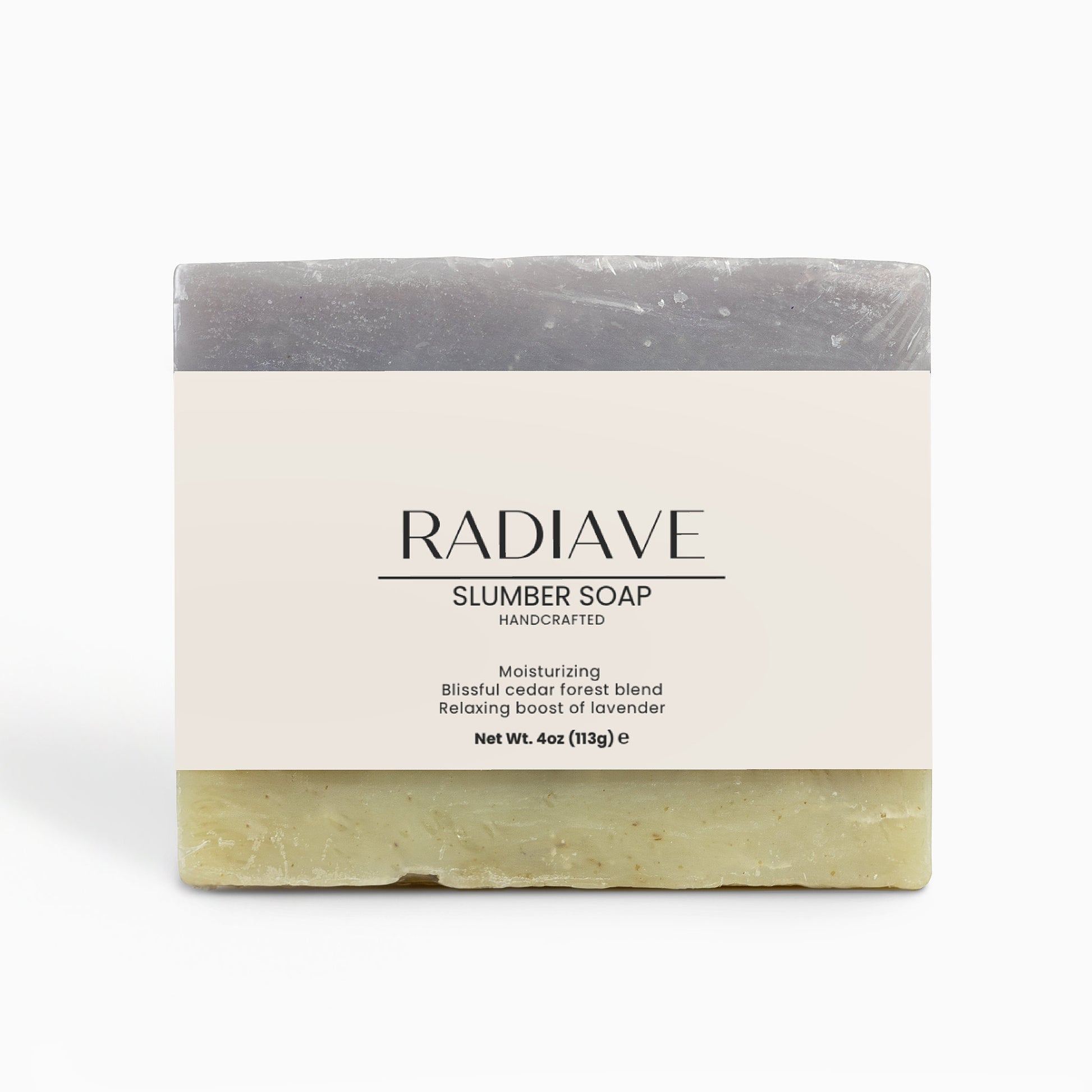 Radiave slumber soap bar on a white background