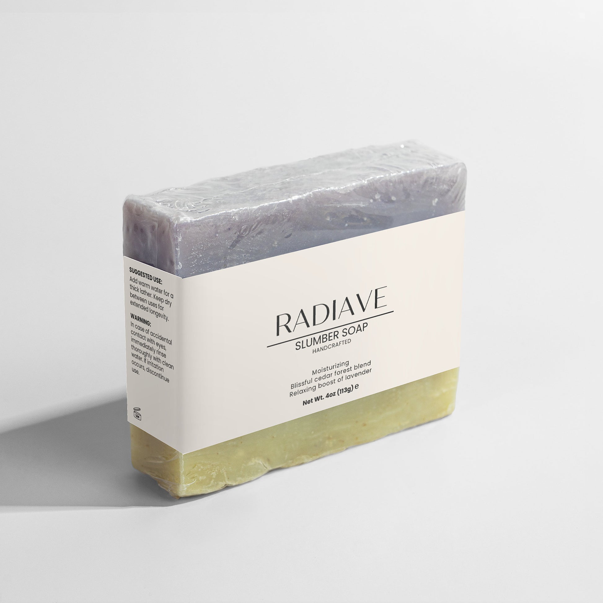 Radiave Slumber Soap bar on a light gray background