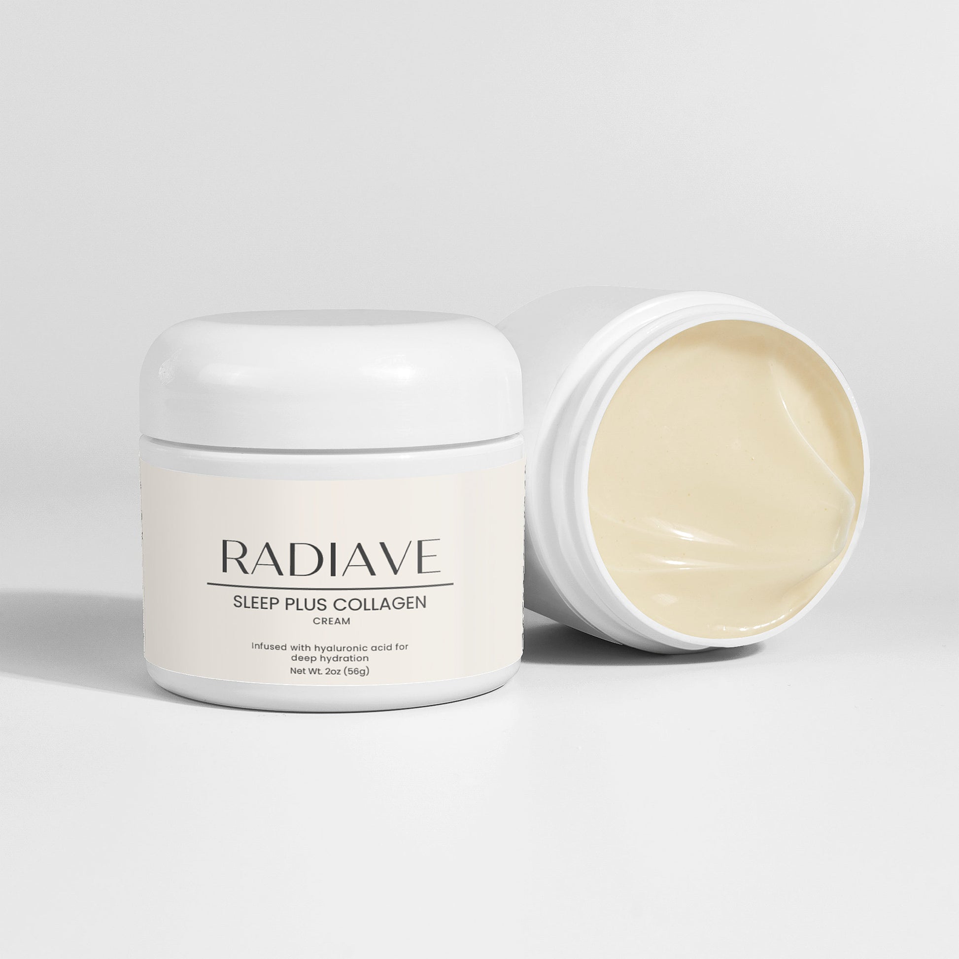 Radiave Sleep Plus Collagen cream jar on a white background
